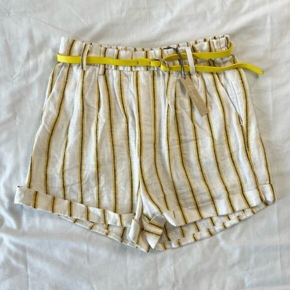 Love Tree NWT Women's Medium Yellow Stripe Shorts High Waist with Belt - Picture 1 of 6